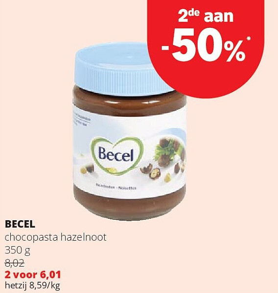 BECEL chocopasta hazelnoot 350 g