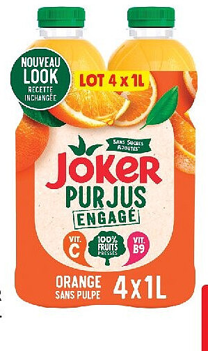 Pur jus d'orange Joker, pack de 4 x 1 l