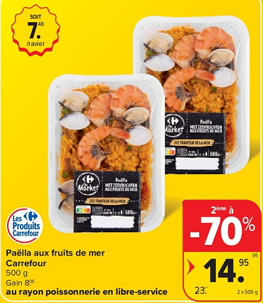 Paëlla aux fruits de mer Carrefour 2 x 500 g
