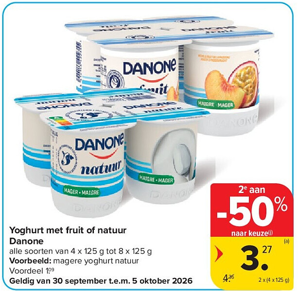 Yoghurt met fruit of natuur Danone