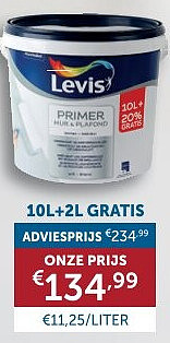 LEVIS MUUR & PLAFOND PRIMER 10L+2L GRATIS