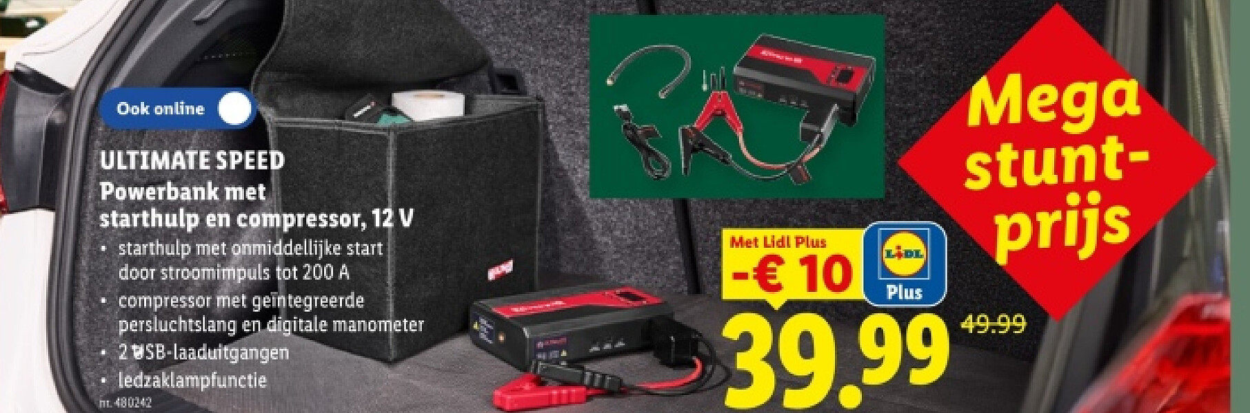 Powerbank met starthulp en compressor, 12 V