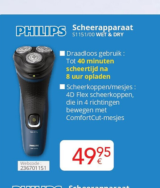 Scheerapparaat S1151/00 WET & DRY