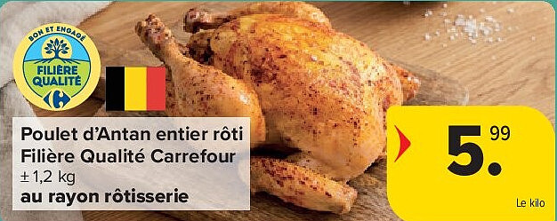 Poulet d’Antan entier rôti Filière Qualité Carrefour