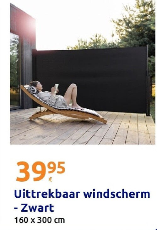 Uittrekbaar windscherm - Zwart