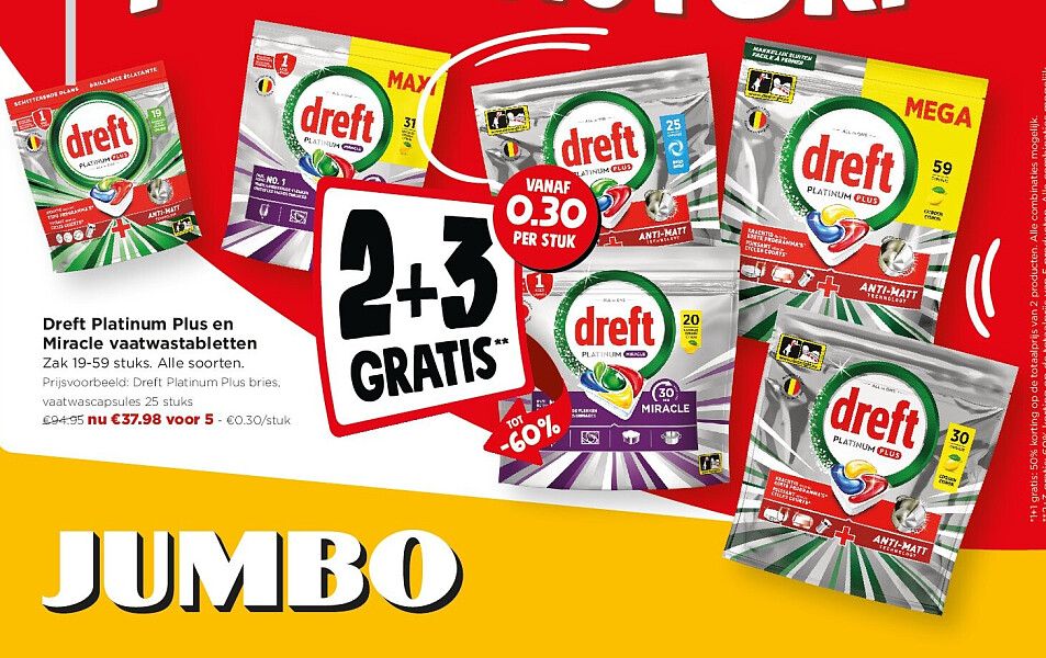 Dreft Platinum Plus en Miracle vaatwastabletten