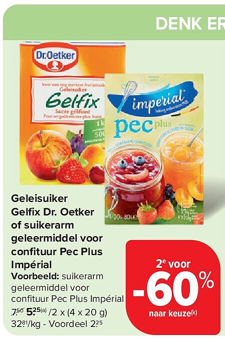 Geleisuiker Gelfi x Dr. Oetker of suikerarm geleermiddel voor confi tuur Pec Plus Impérial