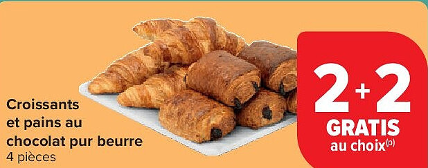 Croissants et pains au chocolat pur beurre 4 pièces