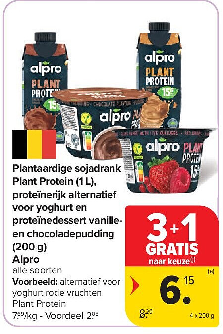Plantaardige sojadrank Plant Protein (1 L), proteïnerijk alternatief voor yoghurt en proteïnedessert vanilleen chocoladepudding (200 g) Alpro