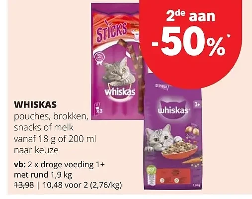 WHISKAS droge voeding 1+ met rund 1,9 kg