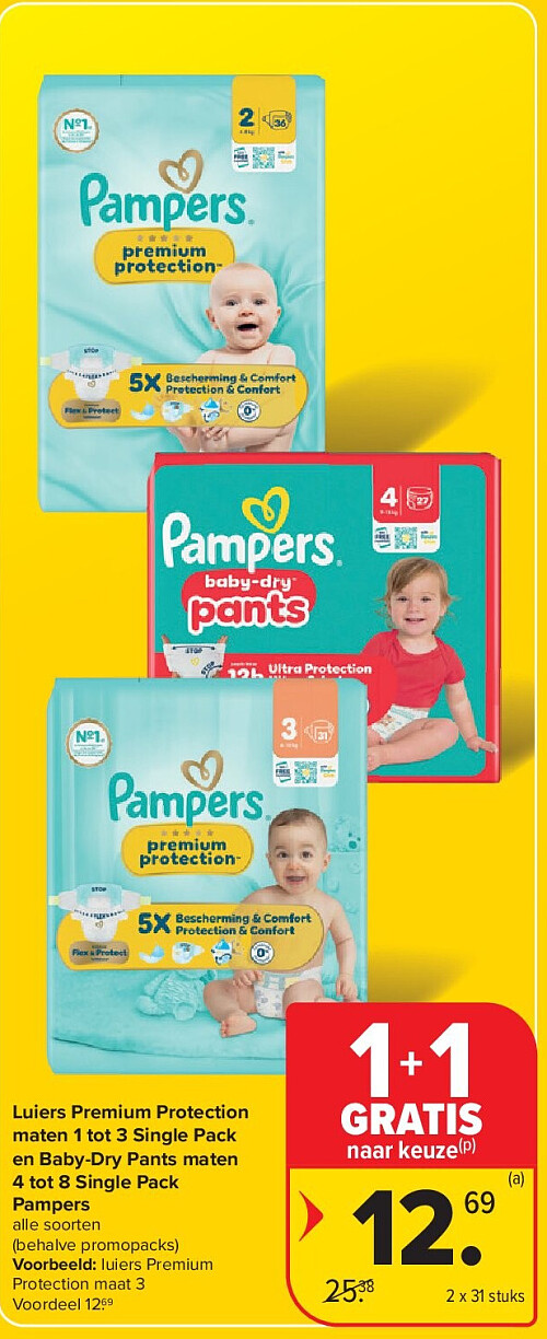 Luiers Premium Protection maten 1 tot 3 Single Pack en Baby-Dry Pants maten 4 tot 8 Single Pack Pampers