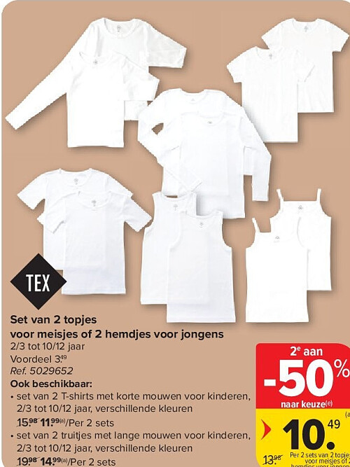 Set van 2 topjes voor meisjes of 2 hemdjes voor jongens
