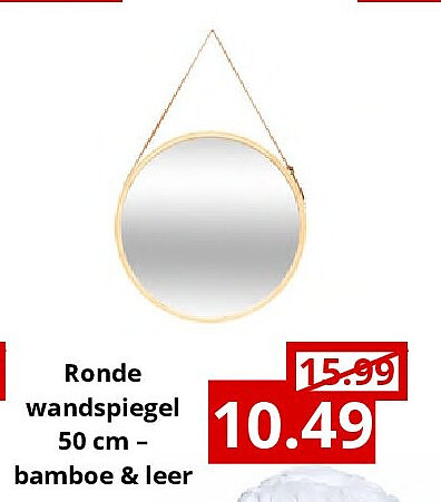 Ronde wandspiegel 50 cm – bamboe & leer
