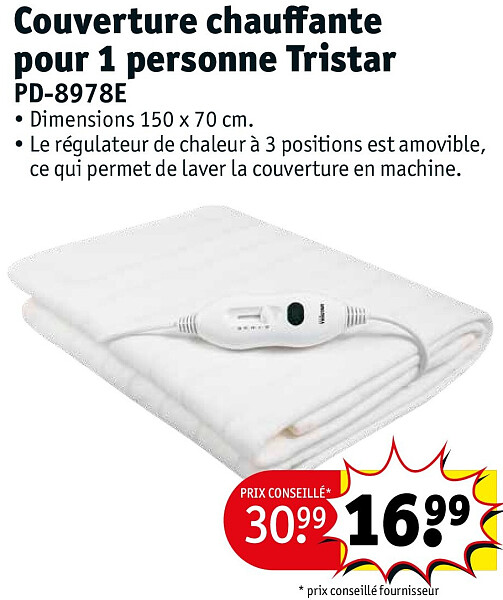 Couverture chauffante pour 1 personne Tristar PD-8978E