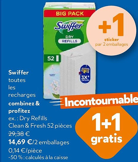 Swiffer Dry Refills Clean & Fresh 52 pièces