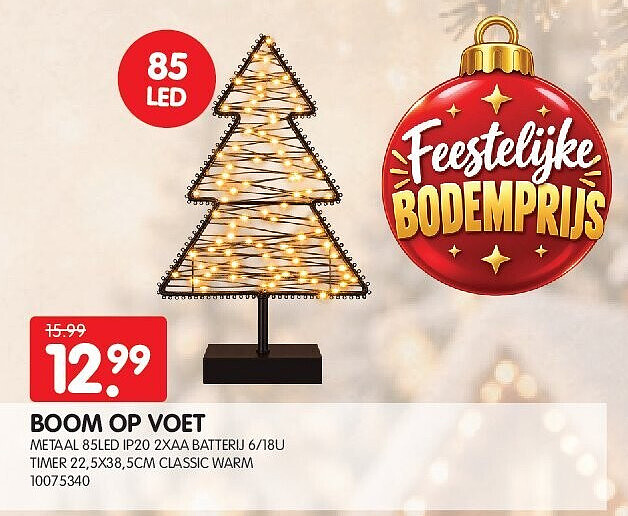 BOOM OP VOET METAAL 85LED IP20 2XAA BATTERIJ 6/18U TIMER 22,5X38,5CM CLASSIC WARM