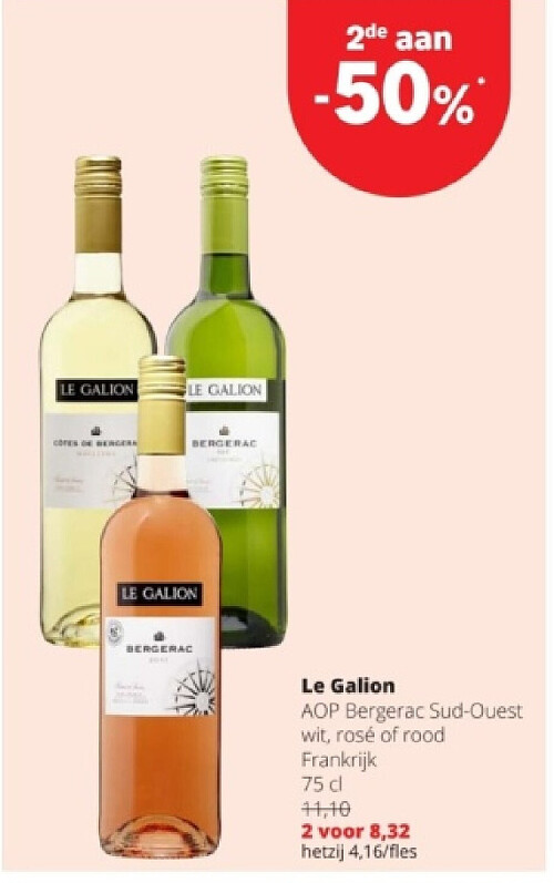 Le Galion AOP Bergerac Sud-Ouest wit, rosé of rood Frankrijk 75 cl