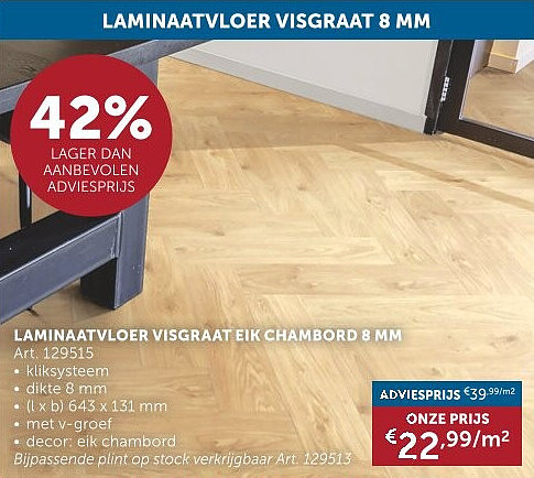 LAMINAATVLOER VISGRAAT EIK CHAMBORD 8 MM