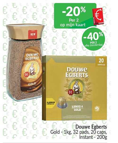 Douwe Egberts Gold - 1kg, 32 pads, 20 caps, Instant - 200g
