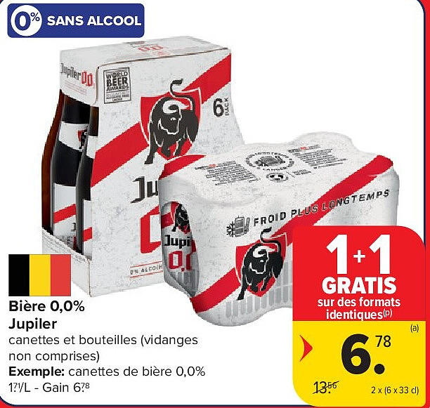 Bière 0,0% Jupiler 2 x (6 x 33 cl)