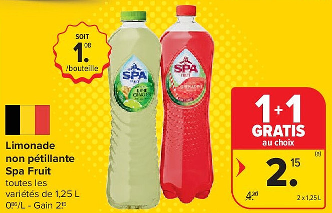Limonade non pétillante Spa Fruit 2 x 1,25 L
