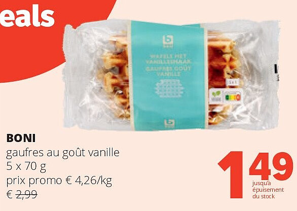BONI gaufres au goût vanille 5 x 70 g