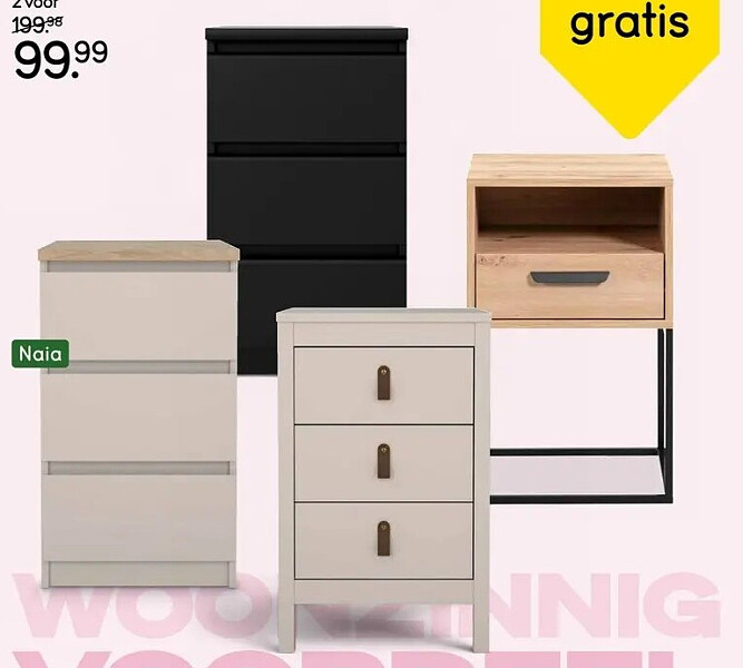 Naia nachtkastje met 3 lades