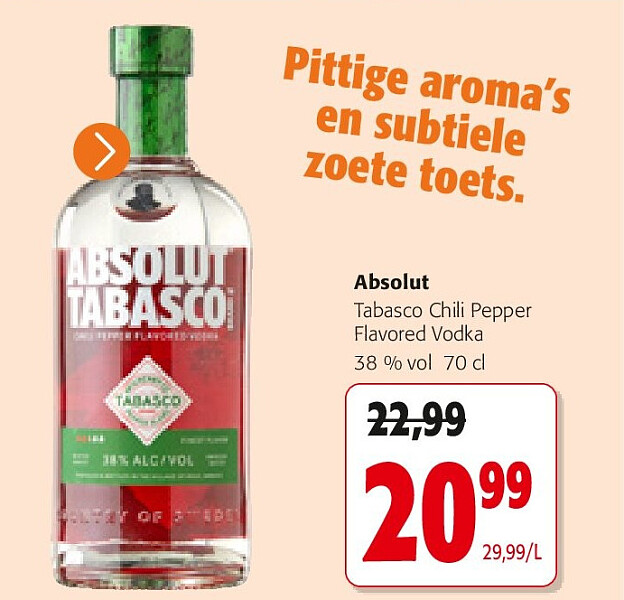 Absolut Tabasco Chili Pepper Flavored Vodka 38 % vol 70 cl