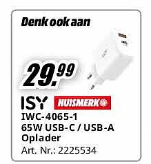 IWC-4065-1 65W USB-C / USB-A Oplader