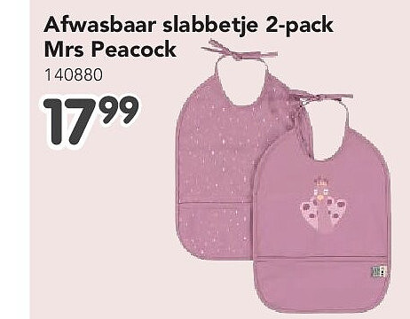 Afwasbaar slabbetje 2-pack Mrs Peacock 140880