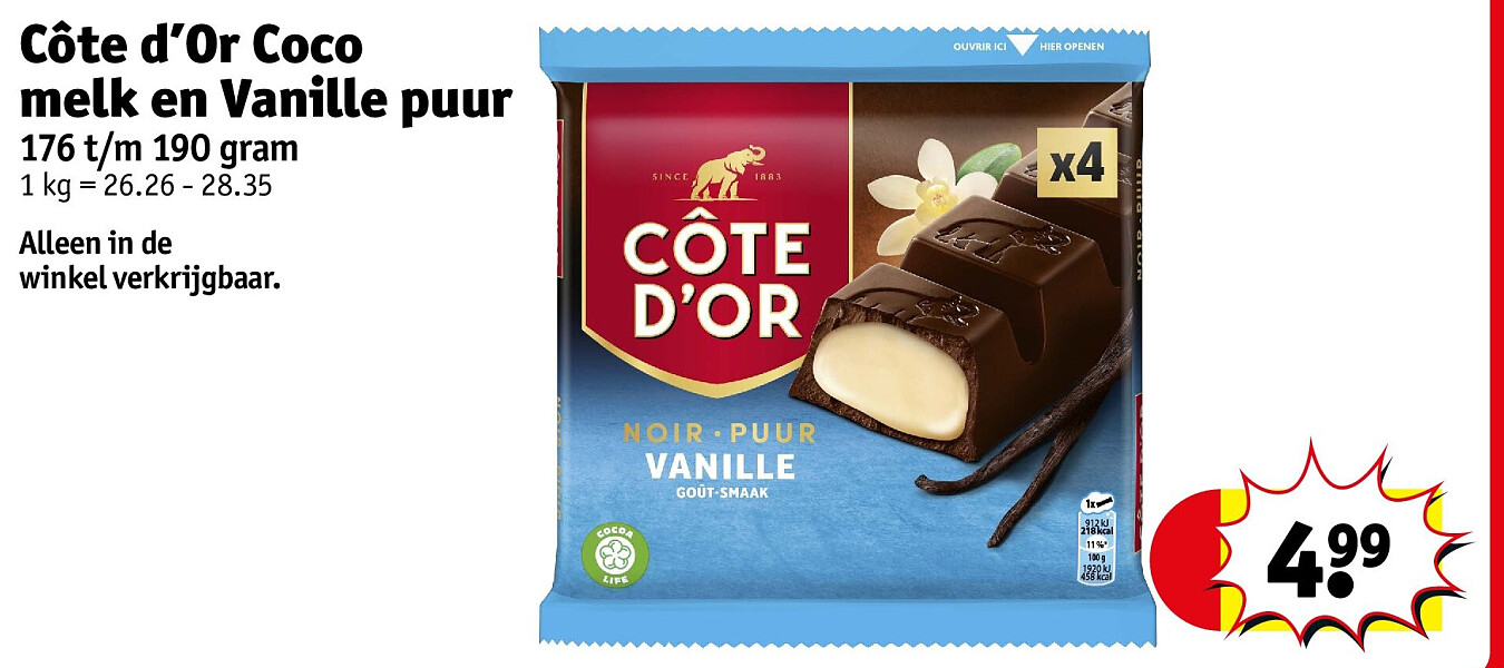Côte d’Or Coco melk en Vanille puur