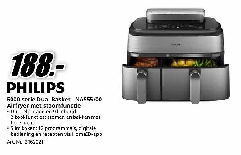 Philips 5000-serie Dual Basket - NA555/00 Airfryer met stoomfunctie