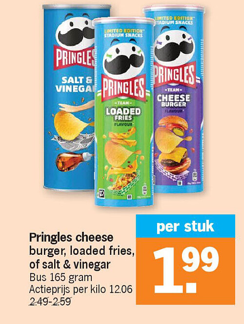 Pringles cheese burger, loaded fries, of salt & vinegar