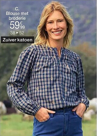Blouse met geborduurde ruitjes
