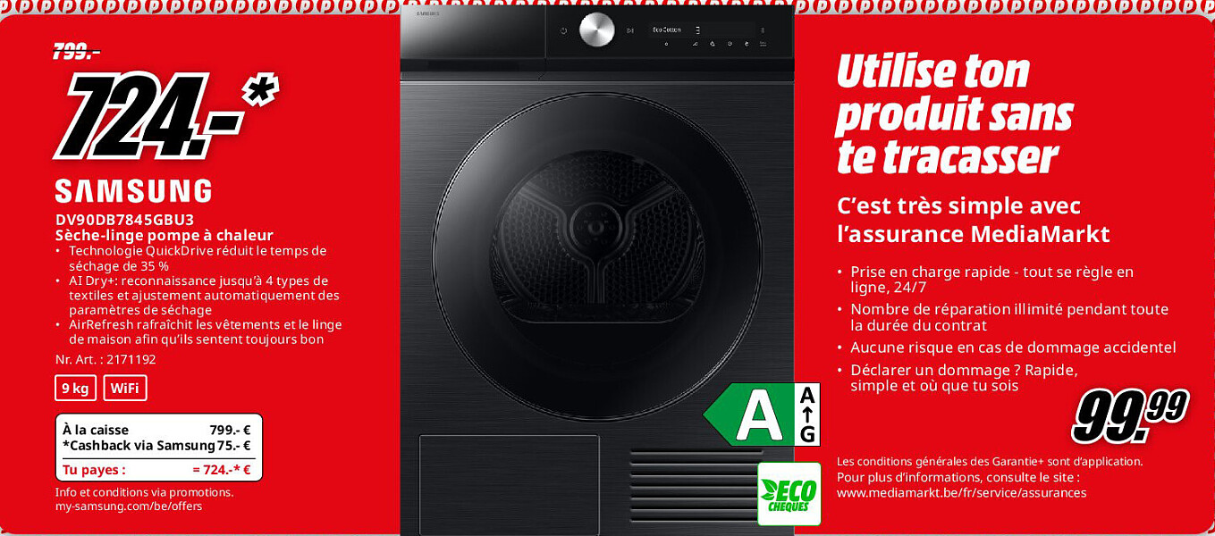 SAMSUNG DV90DB7845GBU3 Sèche-linge pompe à chaleur