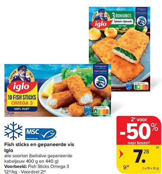 Fish sticks en gepaneerde vis Iglo