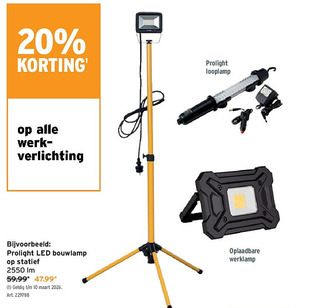 Prolight LED bouwlamp op statief