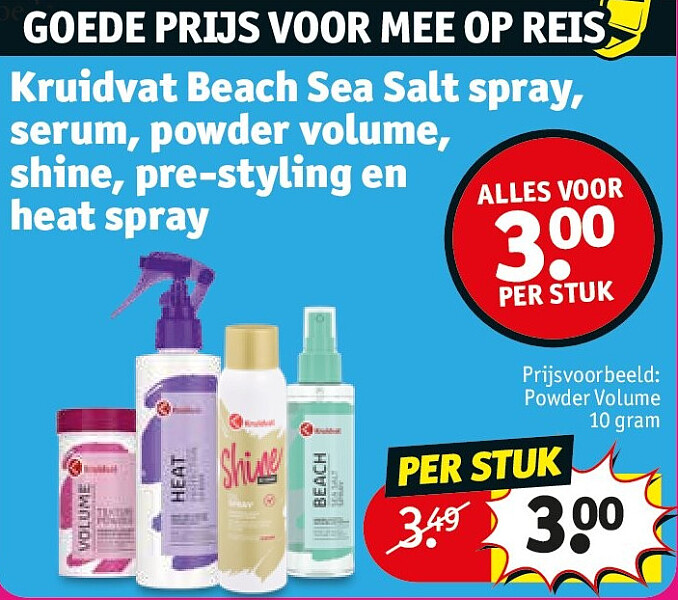Kruidvat Beach Sea Salt spray, serum, powder volume, shine, pre-styling en heat spray