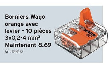 Borniers Wago orange avec levier - 10 pièces 3x0,2-4 mm² Maintenant