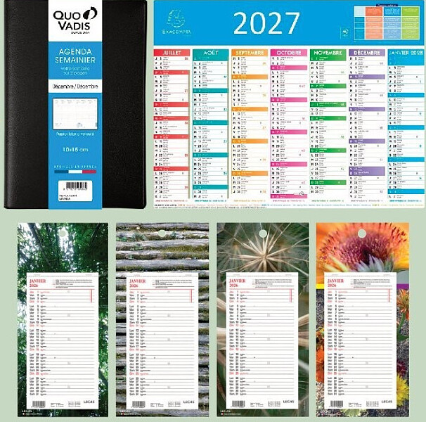 Agendas et calendriers civils des marques Oxford, Lecas, Quo Vadis et Exacompta