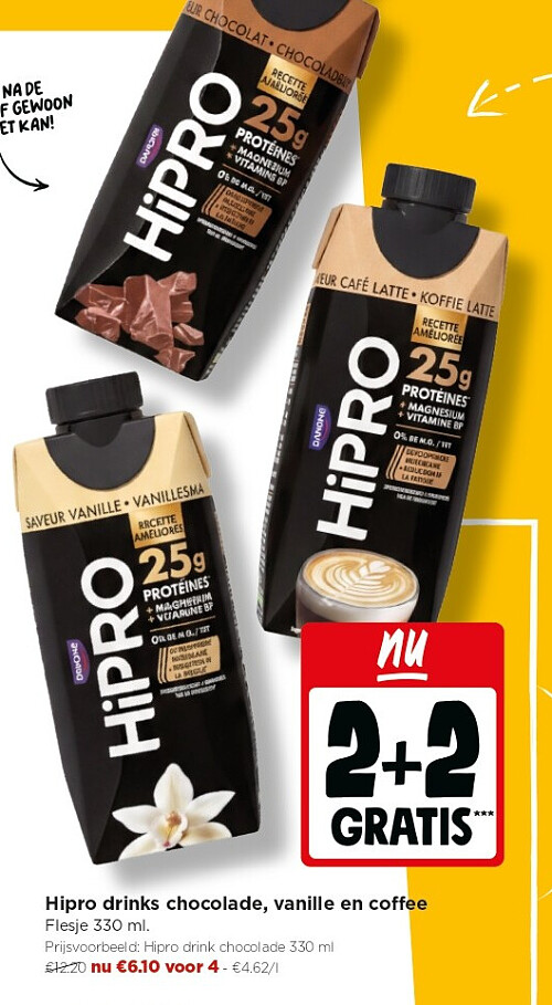 Hipro drinks chocolade, vanille en coffee