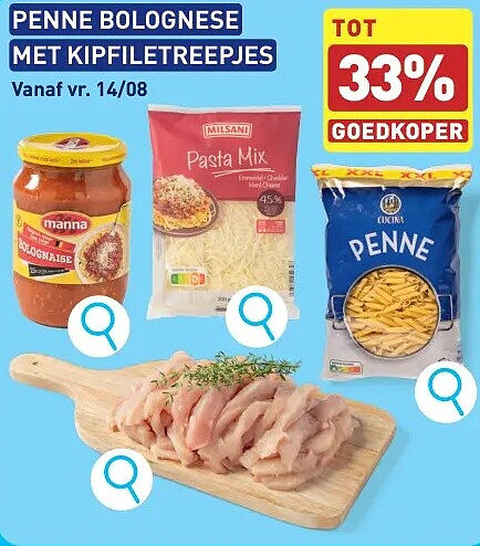 PENNE BOLOGNESE MET KIPFILETREEPJES