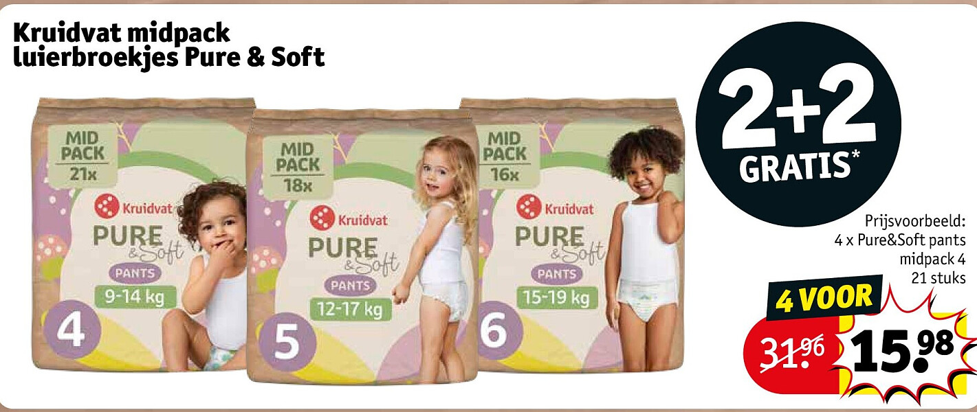 Kruidvat midpack luierbroekjes Pure & Soft