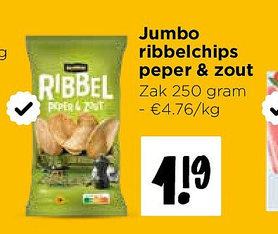 Jumbo ribbelchips peper & zout