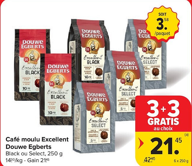 Café moulu Excellent Douwe Egberts 6 x 250 g