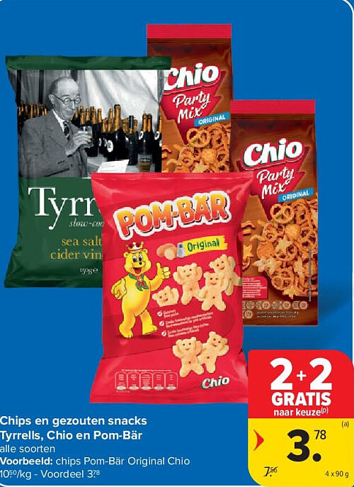 Chips en gezouten snacks Tyrrells, Chio en Pom-Bär