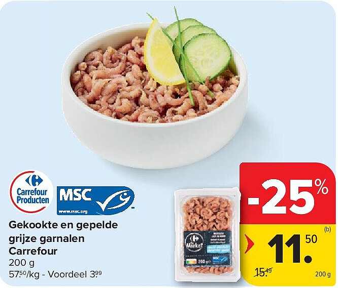 Gekookte en gepelde grijze garnalen Carrefour