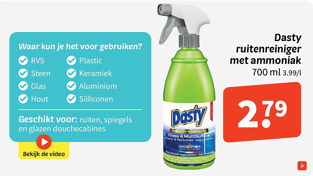 Dasty ruitenreiniger met ammoniak