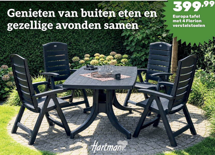 Europa tafel met 4 Florion verstelstoelen