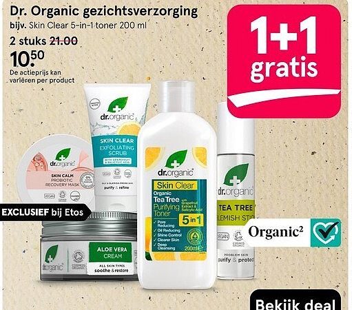 Dr. Organic gezichtsverzorging, bijv. Skin Clear 5-in-1 toner 200 ml